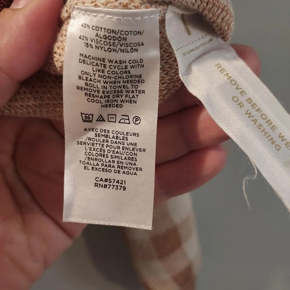 Ann Taylor Cream and Tan Checked Button Front Cardigan Sweater in Size XL - Picture 12 of 12